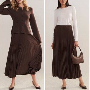 BEST Jenni Kayne Pleated Midi Skirt XS/S/M Chocolate Cafe Classic French